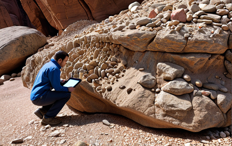 **Data Analysis:** A geoscientist using AI-powered software to analyze a large dataset of rock samples, revealing hidden patterns.