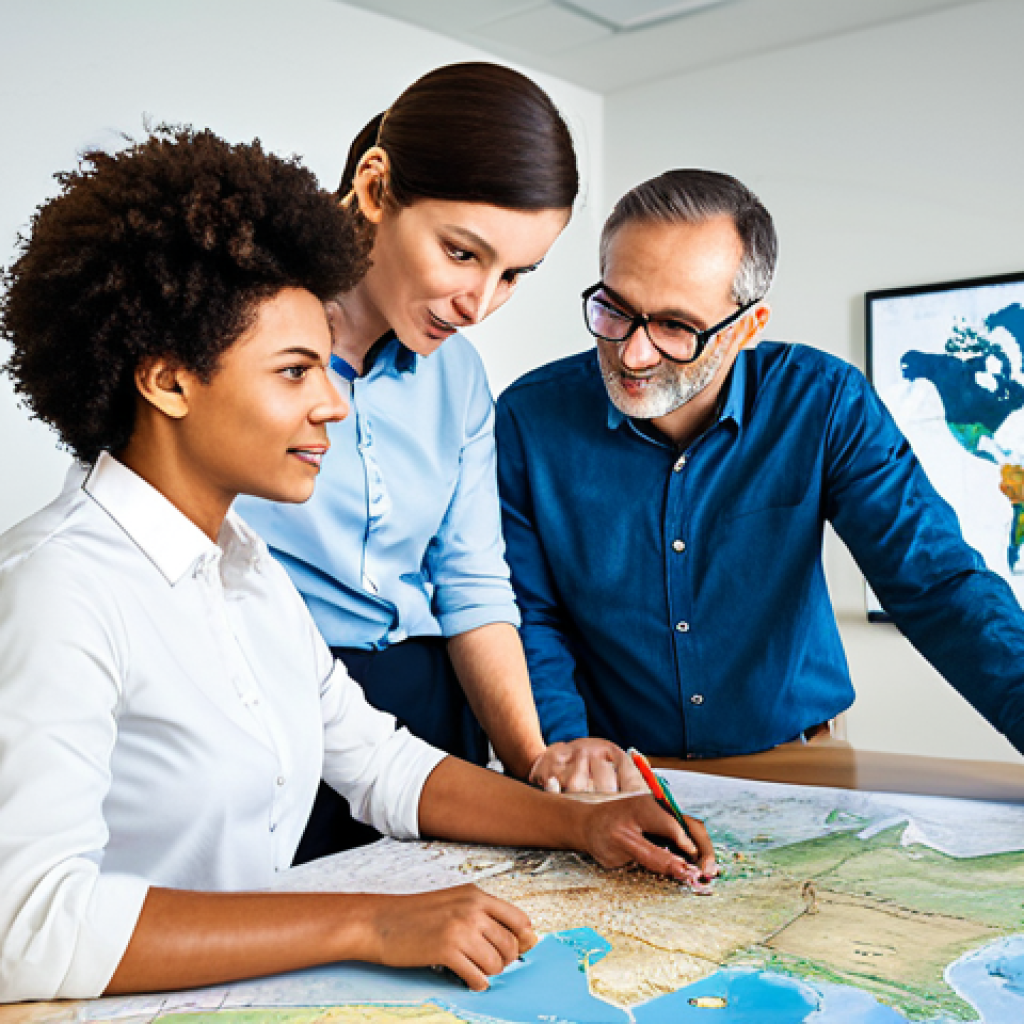 **

"A team of geoscientists collaborating around a large geological map in a brightly lit, modern office. Fully clothed in appropriate professional attire, they are pointing and discussing various features of the map. The atmosphere is collaborative and focused. Safe for work, appropriate content, professional environment, perfect anatomy, natural proportions, well-formed hands, proper finger count, family-friendly."

**
