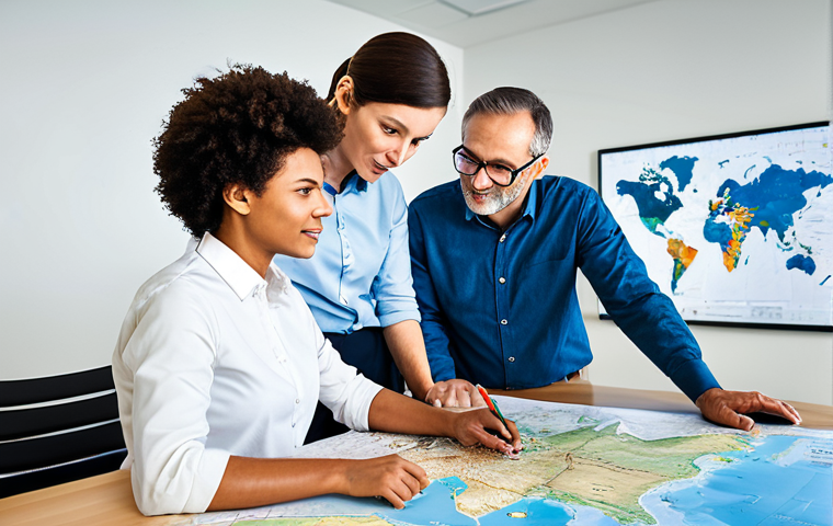 **
"A team of geoscientists collaborating around a large geological map in a brightly lit, modern office. Fully clothed in appropriate professional attire, they are pointing and discussing various features of the map. The atmosphere is collaborative and focused. Safe for work, appropriate content, professional environment, perfect anatomy, natural proportions, well-formed hands, proper finger count, family-friendly."
**