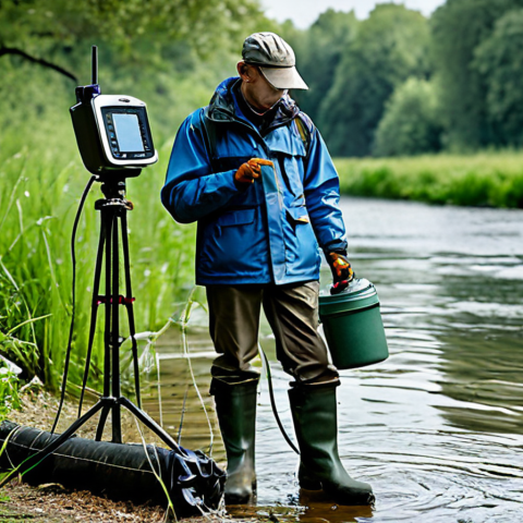 Hydrologist at Work**
"A hydrologist in appropriate field attire (waterproof jacket, sturdy boots) standing next to a river, taking water samples with professional equipment, fully clothed, appropriate content, safe for work, natural pose, correct proportions, professional, family-friendly, background shows a lush riverbank and monitoring station."
**