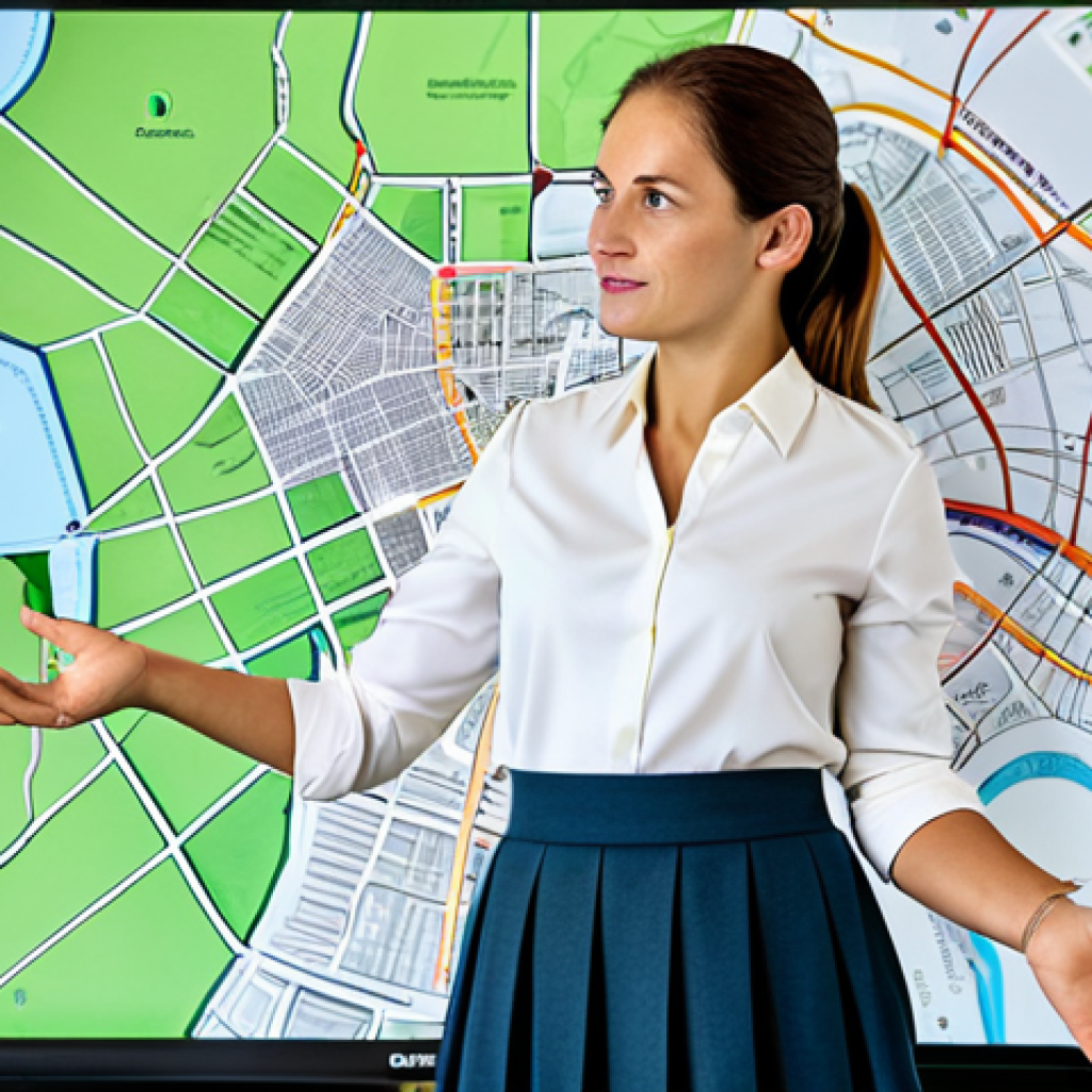지구과학자 실무 능력 향상 방법 - **GIS Professional:** A female GIS analyst, fully clothed in a modest office outfit with a blouse an...