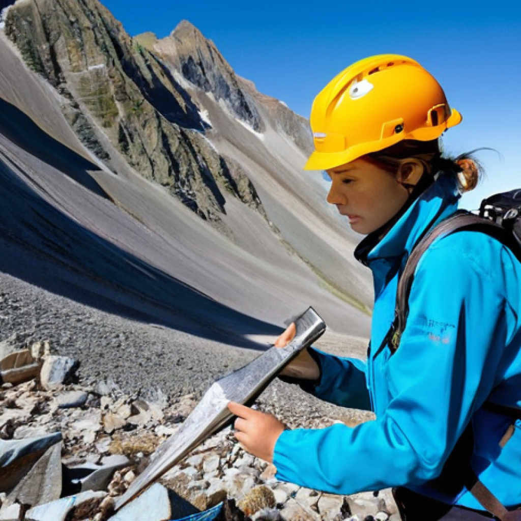 지구과학자 직무별 필수 능력 - **A Geoscientist in the Field: Alpine Exploration**
    "A determined female geoscientist, in her la...
