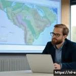 Home 21 지구과학자 자격증 취득 후 경력 관리 - A professional Dutch geoscientist attending a workshop in a modern conference room, wearing smart ca...
